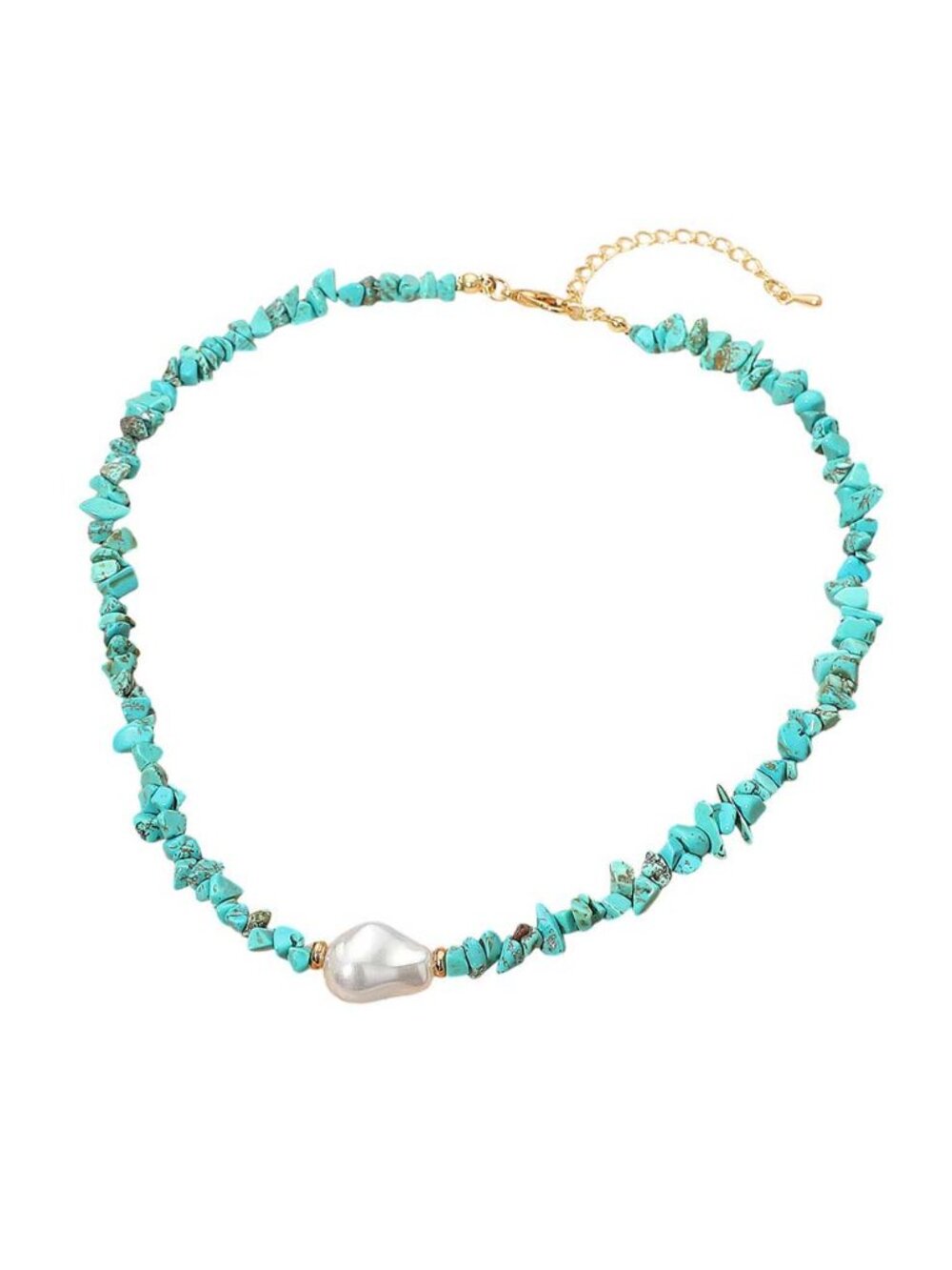 Tigerstars Turquoise Pearly Accent Semi Precious Beaded Choker Necklace